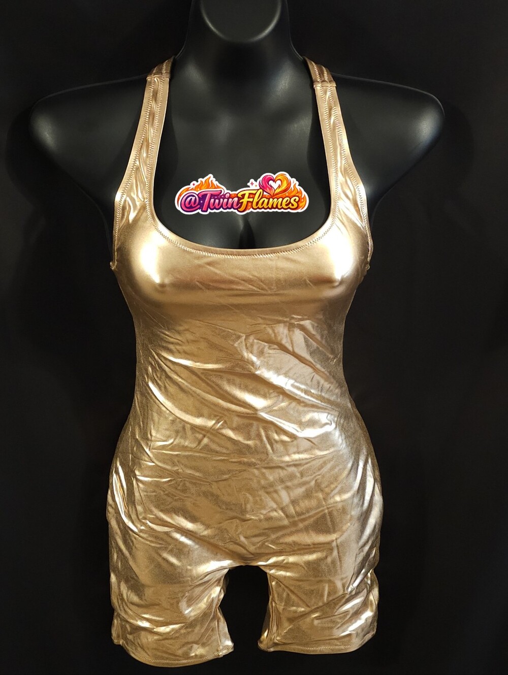 Skims Metallic Swim Cycle Bathing Suit SW-MKN-0012 Champagne Gold Size Small